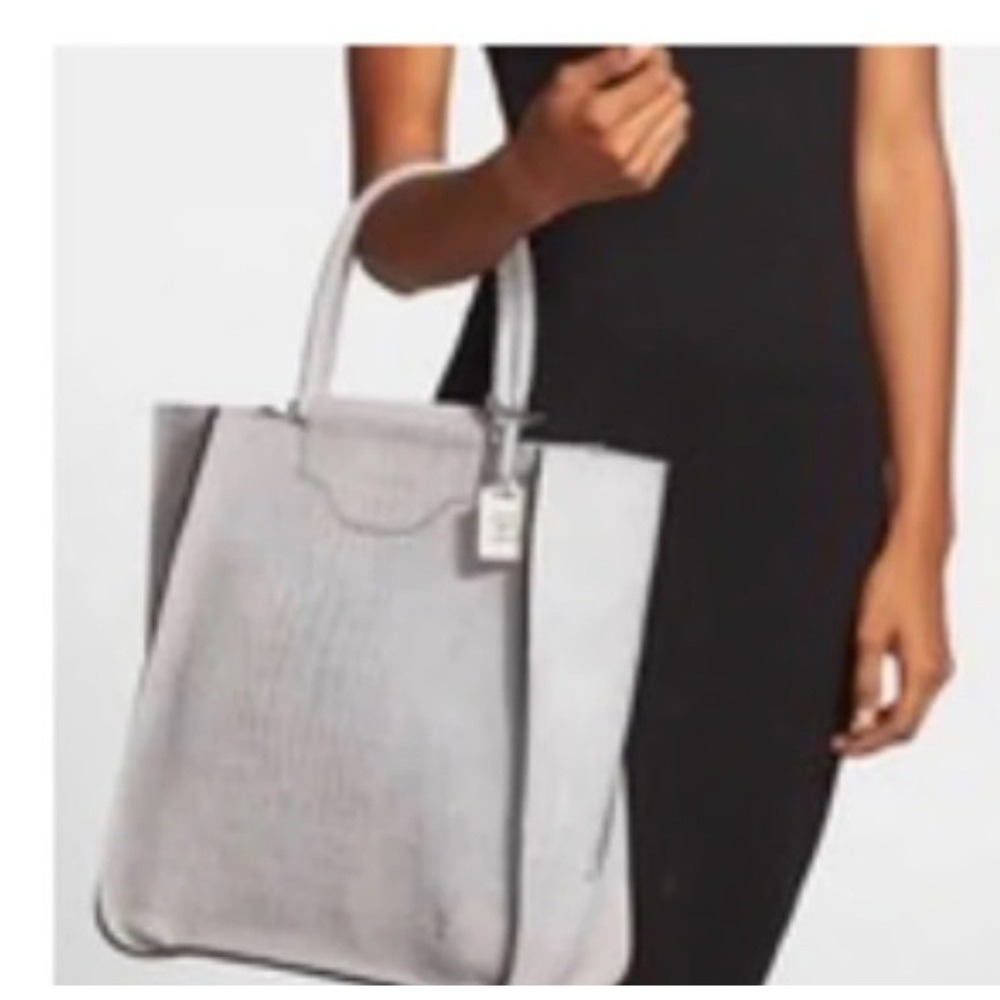 Frye Melissa Shopper Tote Women Large Grey Excellent Croc Embossed Leather Bag